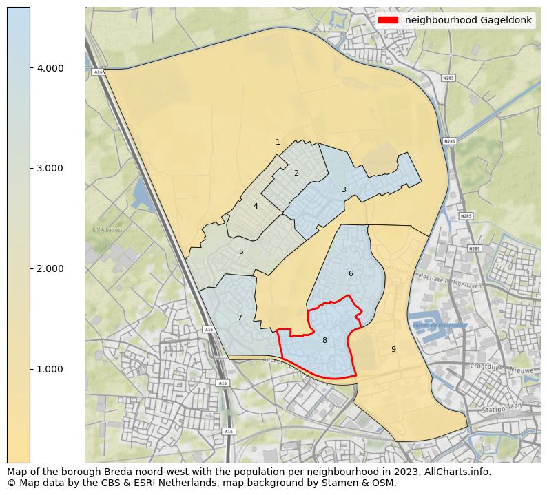 Map of the borough Breda noord-west with the population per neighbourhood in 2023. This page shows a lot of information about residents (such as the distribution by age groups, family composition, gender, native or Dutch with an immigration background, ...), homes (numbers, types, price development, use, type of property, ...) and more (car ownership, energy consumption, ...) based on open data from the Dutch Central Bureau of Statistics and various other sources!