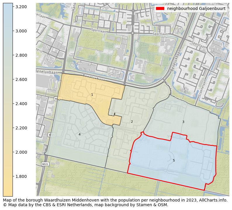 Map of the borough Waardhuizen Middenhoven with the population per neighbourhood in 2023. This page shows a lot of information about residents (such as the distribution by age groups, family composition, gender, native or Dutch with an immigration background, ...), homes (numbers, types, price development, use, type of property, ...) and more (car ownership, energy consumption, ...) based on open data from the Dutch Central Bureau of Statistics and various other sources!