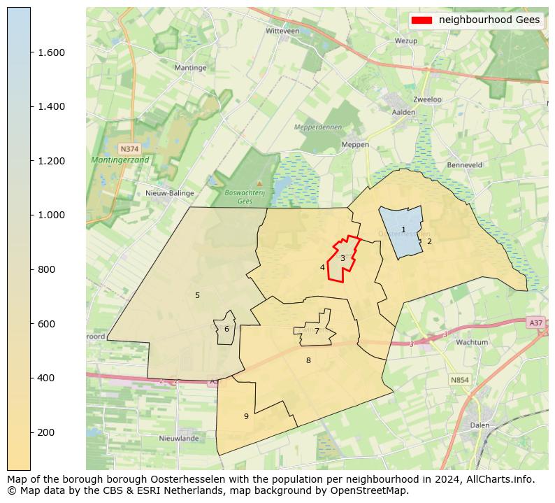 Image of the neighbourhood Gees at the map. This image is used as introduction to this page. This page shows a lot of information about the population in the neighbourhood Gees (such as the distribution by age groups of the residents, the composition of households, whether inhabitants are natives or Dutch with an immigration background, data about the houses (numbers, types, price development, use, type of property, ...) and more (car ownership, energy consumption, ...) based on open data from the Dutch Central Bureau of Statistics and various other sources!