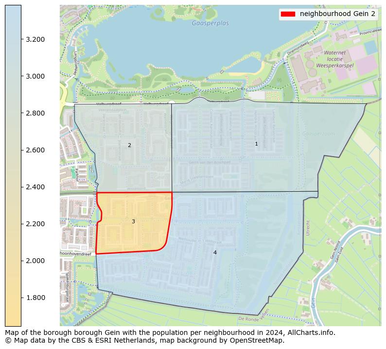 Image of the neighbourhood Gein 2 at the map. This image is used as introduction to this page. This page shows a lot of information about the population in the neighbourhood Gein 2 (such as the distribution by age groups of the residents, the composition of households, whether inhabitants are natives or Dutch with an immigration background, data about the houses (numbers, types, price development, use, type of property, ...) and more (car ownership, energy consumption, ...) based on open data from the Dutch Central Bureau of Statistics and various other sources!