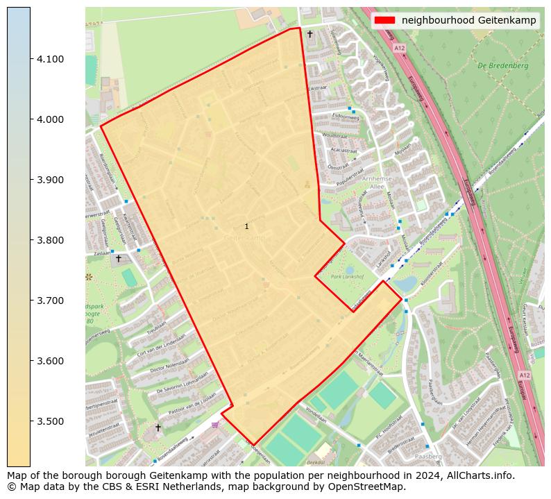 Image of the neighbourhood Geitenkamp at the map. This image is used as introduction to this page. This page shows a lot of information about the population in the neighbourhood Geitenkamp (such as the distribution by age groups of the residents, the composition of households, whether inhabitants are natives or Dutch with an immigration background, data about the houses (numbers, types, price development, use, type of property, ...) and more (car ownership, energy consumption, ...) based on open data from the Dutch Central Bureau of Statistics and various other sources!