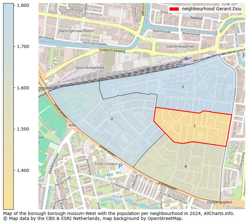 Image of the neighbourhood Gerard Dou at the map. This image is used as introduction to this page. This page shows a lot of information about the population in the neighbourhood Gerard Dou (such as the distribution by age groups of the residents, the composition of households, whether inhabitants are natives or Dutch with an immigration background, data about the houses (numbers, types, price development, use, type of property, ...) and more (car ownership, energy consumption, ...) based on open data from the Dutch Central Bureau of Statistics and various other sources!