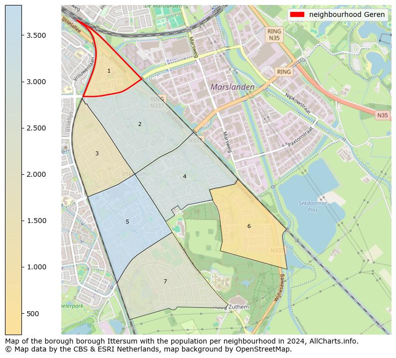 Image of the neighbourhood Geren at the map. This image is used as introduction to this page. This page shows a lot of information about the population in the neighbourhood Geren (such as the distribution by age groups of the residents, the composition of households, whether inhabitants are natives or Dutch with an immigration background, data about the houses (numbers, types, price development, use, type of property, ...) and more (car ownership, energy consumption, ...) based on open data from the Dutch Central Bureau of Statistics and various other sources!