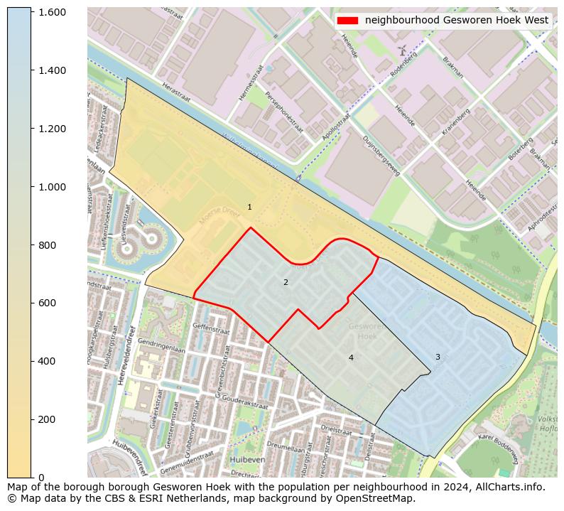 Image of the neighbourhood Gesworen Hoek West at the map. This image is used as introduction to this page. This page shows a lot of information about the population in the neighbourhood Gesworen Hoek West (such as the distribution by age groups of the residents, the composition of households, whether inhabitants are natives or Dutch with an immigration background, data about the houses (numbers, types, price development, use, type of property, ...) and more (car ownership, energy consumption, ...) based on open data from the Dutch Central Bureau of Statistics and various other sources!