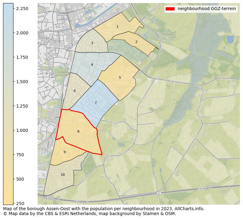 Map of the borough Assen-Oost with the population per neighbourhood in 2023. This page shows a lot of information about residents (such as the distribution by age groups, family composition, gender, native or Dutch with an immigration background, ...), homes (numbers, types, price development, use, type of property, ...) and more (car ownership, energy consumption, ...) based on open data from the Dutch Central Bureau of Statistics and various other sources!
