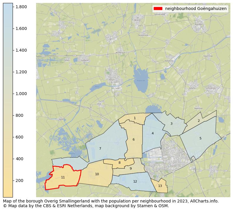 Map of the borough Overig Smallingerland with the population per neighbourhood in 2023. This page shows a lot of information about residents (such as the distribution by age groups, family composition, gender, native or Dutch with an immigration background, ...), homes (numbers, types, price development, use, type of property, ...) and more (car ownership, energy consumption, ...) based on open data from the Dutch Central Bureau of Statistics and various other sources!