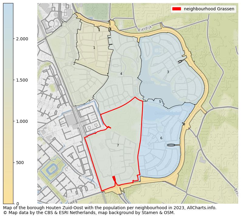 Map of the borough Houten Zuid-Oost with the population per neighbourhood in 2023. This page shows a lot of information about residents (such as the distribution by age groups, family composition, gender, native or Dutch with an immigration background, ...), homes (numbers, types, price development, use, type of property, ...) and more (car ownership, energy consumption, ...) based on open data from the Dutch Central Bureau of Statistics and various other sources!