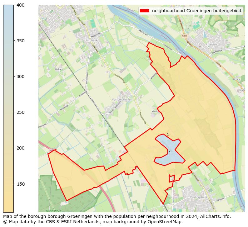 Image of the neighbourhood Groeningen buitengebied at the map. This image is used as introduction to this page. This page shows a lot of information about the population in the neighbourhood Groeningen buitengebied (such as the distribution by age groups of the residents, the composition of households, whether inhabitants are natives or Dutch with an immigration background, data about the houses (numbers, types, price development, use, type of property, ...) and more (car ownership, energy consumption, ...) based on open data from the Dutch Central Bureau of Statistics and various other sources!