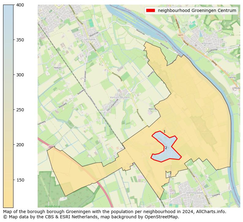 Image of the neighbourhood Groeningen Centrum at the map. This image is used as introduction to this page. This page shows a lot of information about the population in the neighbourhood Groeningen Centrum (such as the distribution by age groups of the residents, the composition of households, whether inhabitants are natives or Dutch with an immigration background, data about the houses (numbers, types, price development, use, type of property, ...) and more (car ownership, energy consumption, ...) based on open data from the Dutch Central Bureau of Statistics and various other sources!