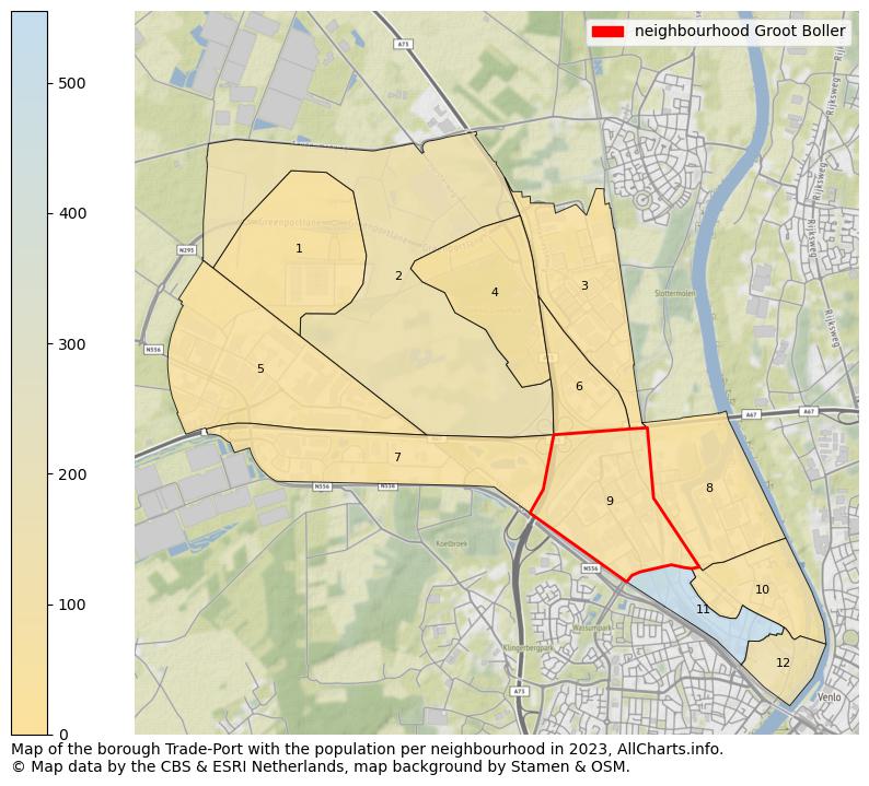 Map of the borough Trade-Port with the population per neighbourhood in 2021. This page shows a lot of information about residents (such as the distribution by age groups, family composition, gender, native or Dutch with an immigration background, ...), homes (numbers, types, price development, use, type of property, ...) and more (car ownership, energy consumption, ...) based on open data from the Dutch Central Bureau of Statistics and various other sources!