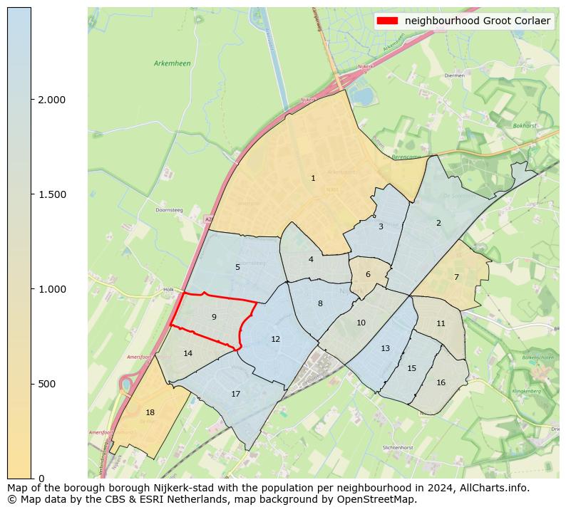 Image of the neighbourhood Groot Corlaer at the map. This image is used as introduction to this page. This page shows a lot of information about the population in the neighbourhood Groot Corlaer (such as the distribution by age groups of the residents, the composition of households, whether inhabitants are natives or Dutch with an immigration background, data about the houses (numbers, types, price development, use, type of property, ...) and more (car ownership, energy consumption, ...) based on open data from the Dutch Central Bureau of Statistics and various other sources!