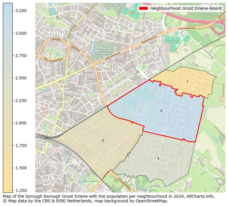 Image of the neighbourhood Groot Driene-Noord at the map. This image is used as introduction to this page. This page shows a lot of information about the population in the neighbourhood Groot Driene-Noord (such as the distribution by age groups of the residents, the composition of households, whether inhabitants are natives or Dutch with an immigration background, data about the houses (numbers, types, price development, use, type of property, ...) and more (car ownership, energy consumption, ...) based on open data from the Dutch Central Bureau of Statistics and various other sources!