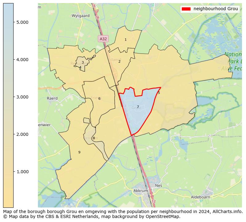 Image of the neighbourhood Grou at the map. This image is used as introduction to this page. This page shows a lot of information about the population in the neighbourhood Grou (such as the distribution by age groups of the residents, the composition of households, whether inhabitants are natives or Dutch with an immigration background, data about the houses (numbers, types, price development, use, type of property, ...) and more (car ownership, energy consumption, ...) based on open data from the Dutch Central Bureau of Statistics and various other sources!