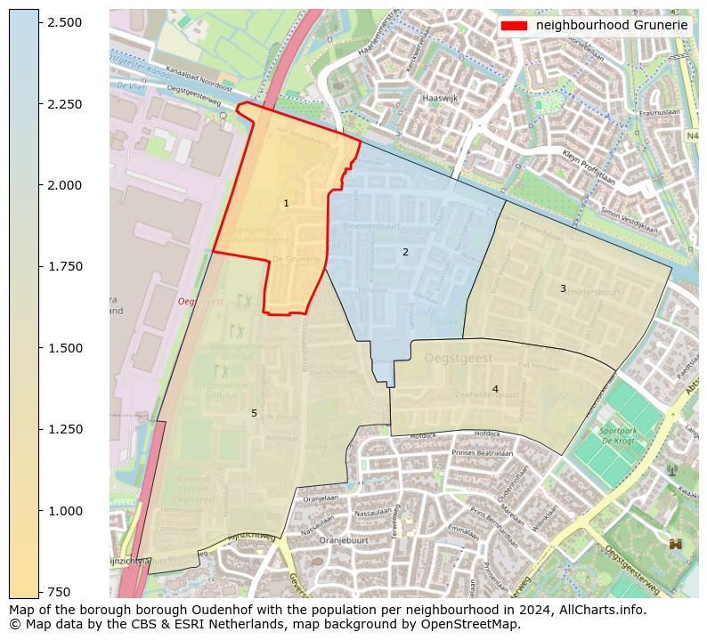 Image of the neighbourhood Grunerie at the map. This image is used as introduction to this page. This page shows a lot of information about the population in the neighbourhood Grunerie (such as the distribution by age groups of the residents, the composition of households, whether inhabitants are natives or Dutch with an immigration background, data about the houses (numbers, types, price development, use, type of property, ...) and more (car ownership, energy consumption, ...) based on open data from the Dutch Central Bureau of Statistics and various other sources!