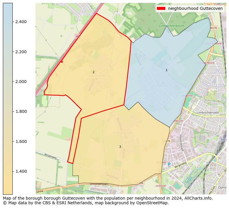 Image of the neighbourhood Guttecoven at the map. This image is used as introduction to this page. This page shows a lot of information about the population in the neighbourhood Guttecoven (such as the distribution by age groups of the residents, the composition of households, whether inhabitants are natives or Dutch with an immigration background, data about the houses (numbers, types, price development, use, type of property, ...) and more (car ownership, energy consumption, ...) based on open data from the Dutch Central Bureau of Statistics and various other sources!