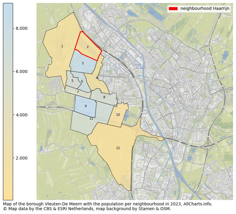 Map of the borough Vleuten-De Meern with the population per neighbourhood in 2023. This page shows a lot of information about residents (such as the distribution by age groups, family composition, gender, native or Dutch with an immigration background, ...), homes (numbers, types, price development, use, type of property, ...) and more (car ownership, energy consumption, ...) based on open data from the Dutch Central Bureau of Statistics and various other sources!