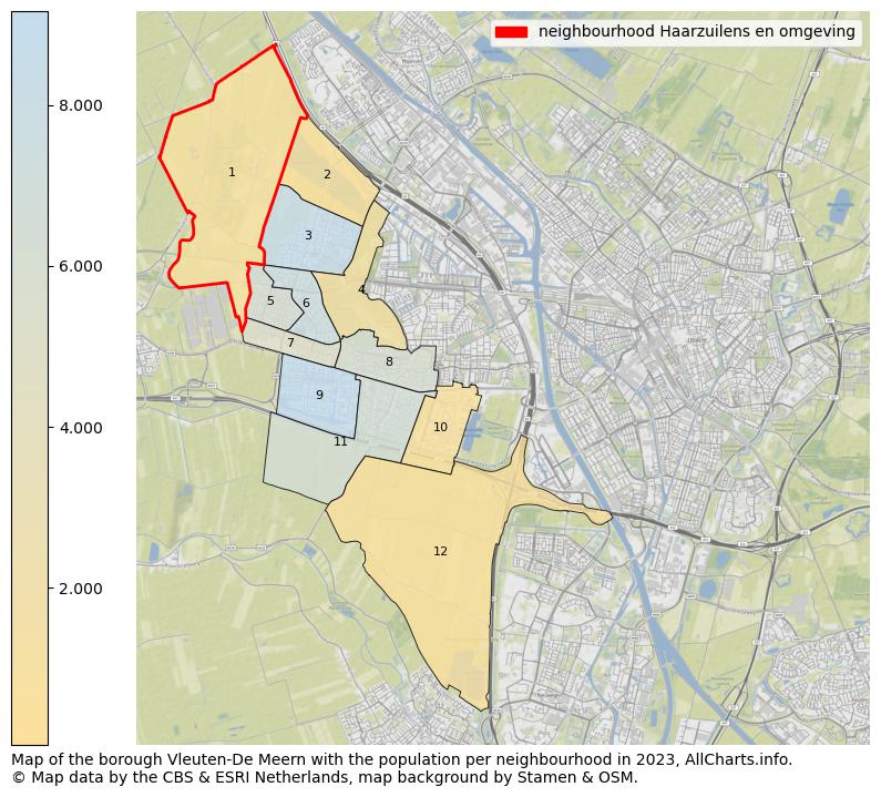 Map of the borough Vleuten-De Meern with the population per neighbourhood in 2023. This page shows a lot of information about residents (such as the distribution by age groups, family composition, gender, native or Dutch with an immigration background, ...), homes (numbers, types, price development, use, type of property, ...) and more (car ownership, energy consumption, ...) based on open data from the Dutch Central Bureau of Statistics and various other sources!
