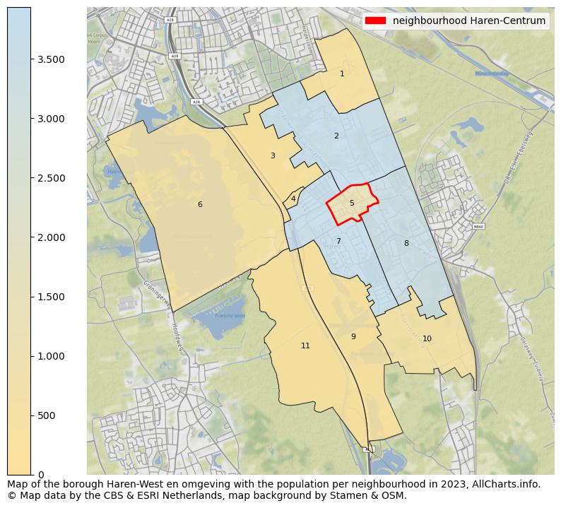 Map of the borough Haren-West en omgeving with the population per neighbourhood in 2023. This page shows a lot of information about residents (such as the distribution by age groups, family composition, gender, native or Dutch with an immigration background, ...), homes (numbers, types, price development, use, type of property, ...) and more (car ownership, energy consumption, ...) based on open data from the Dutch Central Bureau of Statistics and various other sources!