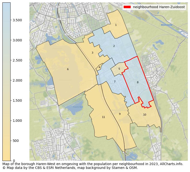 Map of the borough Haren-West en omgeving with the population per neighbourhood in 2023. This page shows a lot of information about residents (such as the distribution by age groups, family composition, gender, native or Dutch with an immigration background, ...), homes (numbers, types, price development, use, type of property, ...) and more (car ownership, energy consumption, ...) based on open data from the Dutch Central Bureau of Statistics and various other sources!