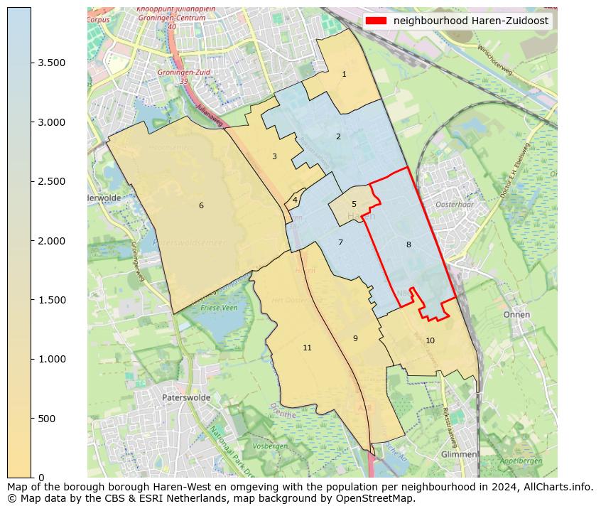 Image of the neighbourhood Haren-Zuidoost at the map. This image is used as introduction to this page. This page shows a lot of information about the population in the neighbourhood Haren-Zuidoost (such as the distribution by age groups of the residents, the composition of households, whether inhabitants are natives or Dutch with an immigration background, data about the houses (numbers, types, price development, use, type of property, ...) and more (car ownership, energy consumption, ...) based on open data from the Dutch Central Bureau of Statistics and various other sources!