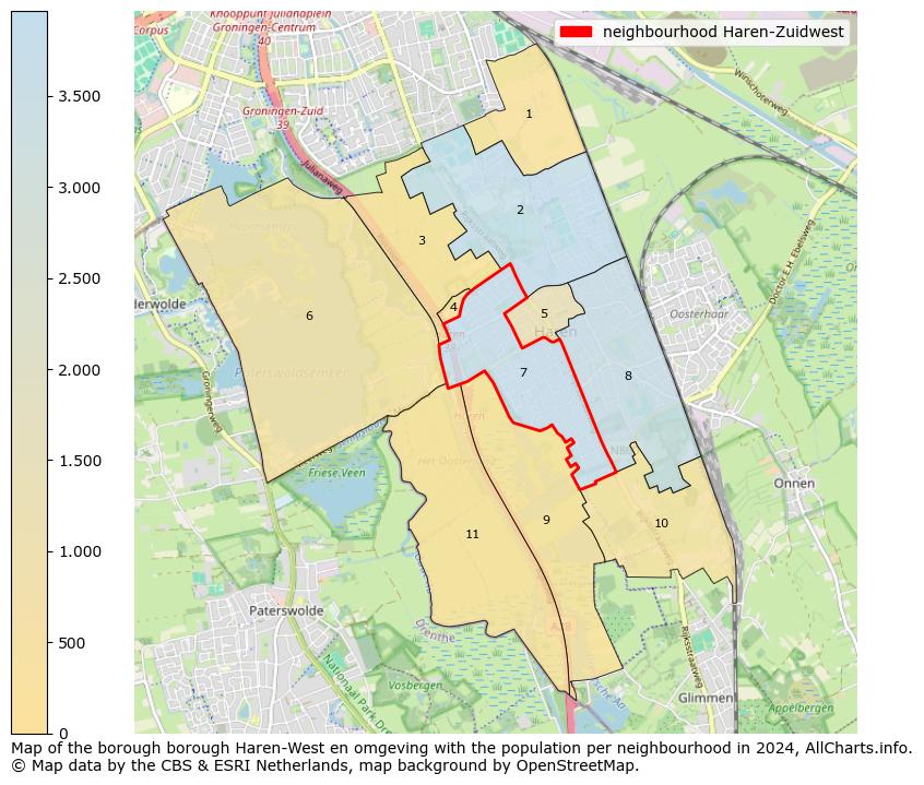 Image of the neighbourhood Haren-Zuidwest at the map. This image is used as introduction to this page. This page shows a lot of information about the population in the neighbourhood Haren-Zuidwest (such as the distribution by age groups of the residents, the composition of households, whether inhabitants are natives or Dutch with an immigration background, data about the houses (numbers, types, price development, use, type of property, ...) and more (car ownership, energy consumption, ...) based on open data from the Dutch Central Bureau of Statistics and various other sources!