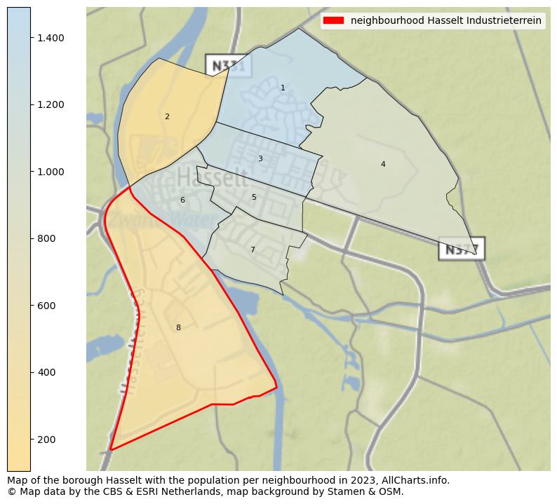Map of the borough Hasselt with the population per neighbourhood in 2023. This page shows a lot of information about residents (such as the distribution by age groups, family composition, gender, native or Dutch with an immigration background, ...), homes (numbers, types, price development, use, type of property, ...) and more (car ownership, energy consumption, ...) based on open data from the Dutch Central Bureau of Statistics and various other sources!