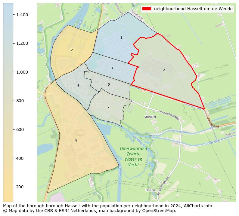 Image of the neighbourhood Hasselt om de Weede at the map. This image is used as introduction to this page. This page shows a lot of information about the population in the neighbourhood Hasselt om de Weede (such as the distribution by age groups of the residents, the composition of households, whether inhabitants are natives or Dutch with an immigration background, data about the houses (numbers, types, price development, use, type of property, ...) and more (car ownership, energy consumption, ...) based on open data from the Dutch Central Bureau of Statistics and various other sources!