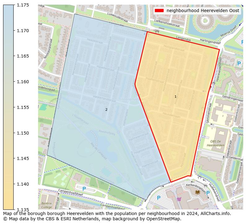 Image of the neighbourhood Heerevelden Oost at the map. This image is used as introduction to this page. This page shows a lot of information about the population in the neighbourhood Heerevelden Oost (such as the distribution by age groups of the residents, the composition of households, whether inhabitants are natives or Dutch with an immigration background, data about the houses (numbers, types, price development, use, type of property, ...) and more (car ownership, energy consumption, ...) based on open data from the Dutch Central Bureau of Statistics and various other sources!