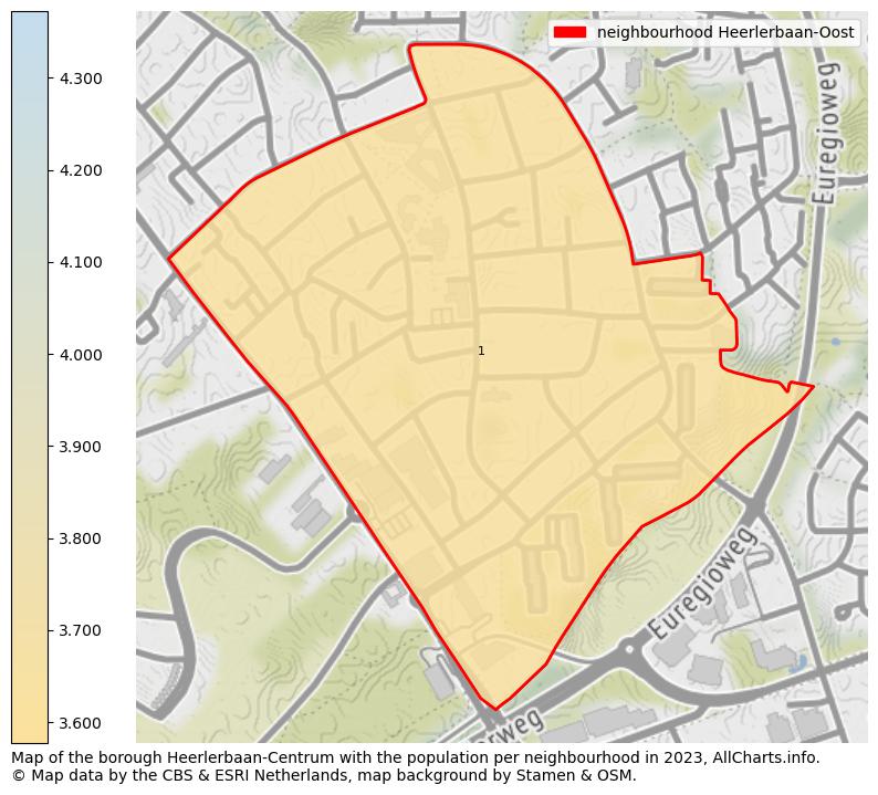 Map of the borough Heerlerbaan-Centrum with the population per neighbourhood in 2023. This page shows a lot of information about residents (such as the distribution by age groups, family composition, gender, native or Dutch with an immigration background, ...), homes (numbers, types, price development, use, type of property, ...) and more (car ownership, energy consumption, ...) based on open data from the Dutch Central Bureau of Statistics and various other sources!