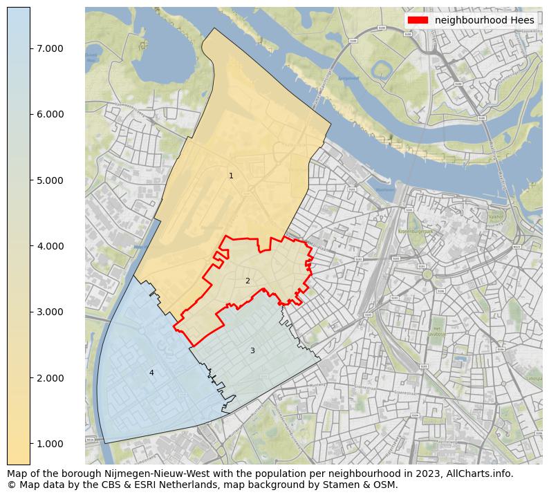 Map of the borough Nijmegen-Nieuw-West with the population per neighbourhood in 2021. This page shows a lot of information about residents (such as the distribution by age groups, family composition, gender, native or Dutch with an immigration background, ...), homes (numbers, types, price development, use, type of property, ...) and more (car ownership, energy consumption, ...) based on open data from the Dutch Central Bureau of Statistics and various other sources!