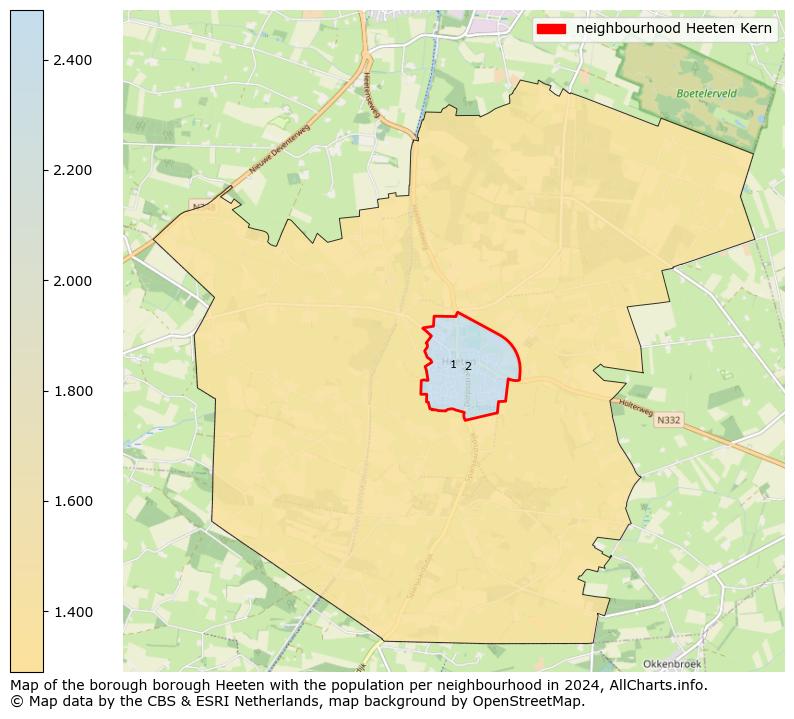 Image of the neighbourhood Heeten Kern at the map. This image is used as introduction to this page. This page shows a lot of information about the population in the neighbourhood Heeten Kern (such as the distribution by age groups of the residents, the composition of households, whether inhabitants are natives or Dutch with an immigration background, data about the houses (numbers, types, price development, use, type of property, ...) and more (car ownership, energy consumption, ...) based on open data from the Dutch Central Bureau of Statistics and various other sources!