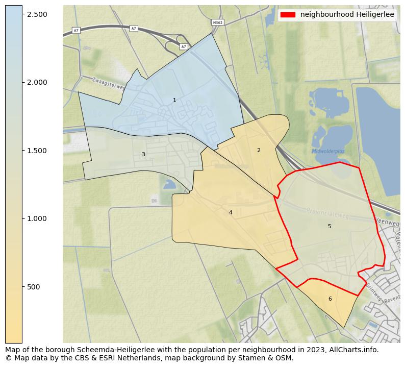 Map of the borough Scheemda-Heiligerlee with the population per neighbourhood in 2023. This page shows a lot of information about residents (such as the distribution by age groups, family composition, gender, native or Dutch with an immigration background, ...), homes (numbers, types, price development, use, type of property, ...) and more (car ownership, energy consumption, ...) based on open data from the Dutch Central Bureau of Statistics and various other sources!