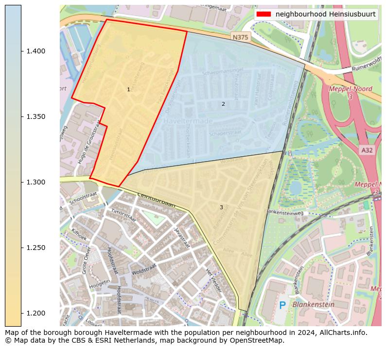 Image of the neighbourhood Heinsiusbuurt at the map. This image is used as introduction to this page. This page shows a lot of information about the population in the neighbourhood Heinsiusbuurt (such as the distribution by age groups of the residents, the composition of households, whether inhabitants are natives or Dutch with an immigration background, data about the houses (numbers, types, price development, use, type of property, ...) and more (car ownership, energy consumption, ...) based on open data from the Dutch Central Bureau of Statistics and various other sources!