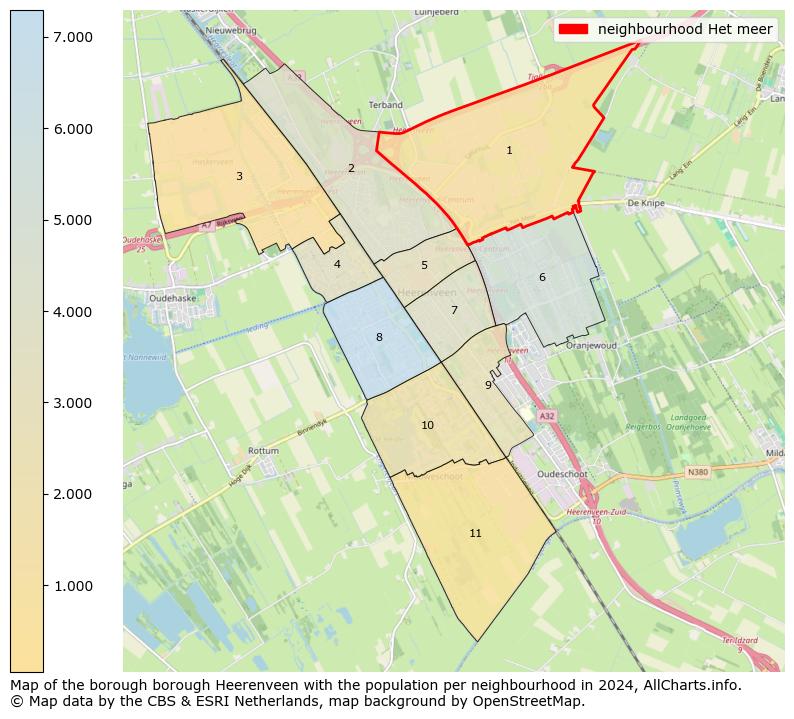 Image of the neighbourhood Het meer at the map. This image is used as introduction to this page. This page shows a lot of information about the population in the neighbourhood Het meer (such as the distribution by age groups of the residents, the composition of households, whether inhabitants are natives or Dutch with an immigration background, data about the houses (numbers, types, price development, use, type of property, ...) and more (car ownership, energy consumption, ...) based on open data from the Dutch Central Bureau of Statistics and various other sources!