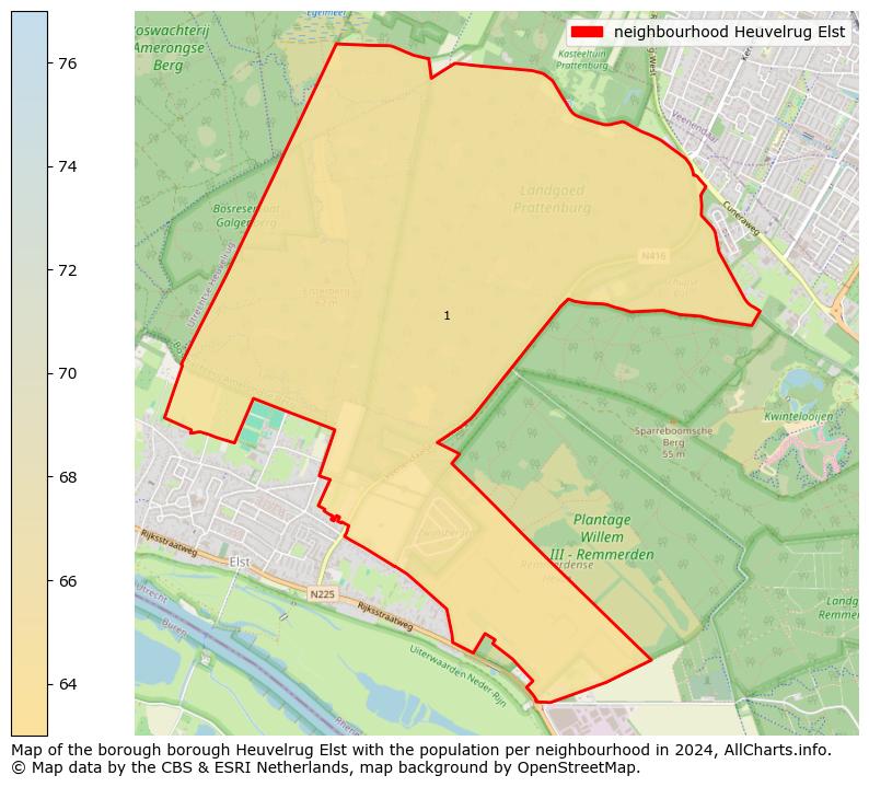 Image of the neighbourhood Heuvelrug Elst at the map. This image is used as introduction to this page. This page shows a lot of information about the population in the neighbourhood Heuvelrug Elst (such as the distribution by age groups of the residents, the composition of households, whether inhabitants are natives or Dutch with an immigration background, data about the houses (numbers, types, price development, use, type of property, ...) and more (car ownership, energy consumption, ...) based on open data from the Dutch Central Bureau of Statistics and various other sources!