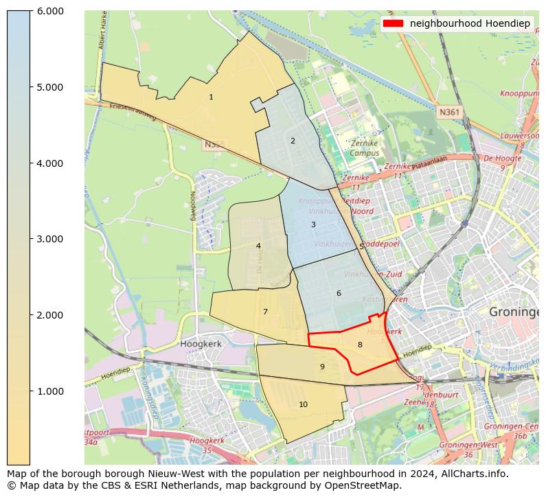 Image of the neighbourhood Hoendiep at the map. This image is used as introduction to this page. This page shows a lot of information about the population in the neighbourhood Hoendiep (such as the distribution by age groups of the residents, the composition of households, whether inhabitants are natives or Dutch with an immigration background, data about the houses (numbers, types, price development, use, type of property, ...) and more (car ownership, energy consumption, ...) based on open data from the Dutch Central Bureau of Statistics and various other sources!