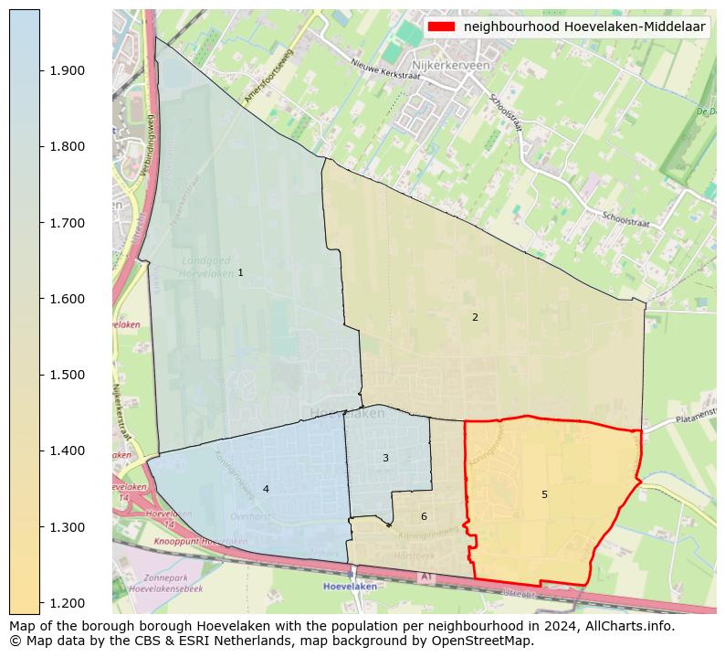 Image of the neighbourhood Hoevelaken-Middelaar at the map. This image is used as introduction to this page. This page shows a lot of information about the population in the neighbourhood Hoevelaken-Middelaar (such as the distribution by age groups of the residents, the composition of households, whether inhabitants are natives or Dutch with an immigration background, data about the houses (numbers, types, price development, use, type of property, ...) and more (car ownership, energy consumption, ...) based on open data from the Dutch Central Bureau of Statistics and various other sources!