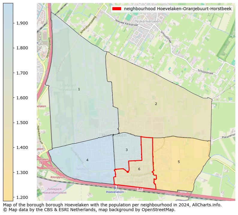 Image of the neighbourhood Hoevelaken-Oranjebuurt-Horstbeek at the map. This image is used as introduction to this page. This page shows a lot of information about the population in the neighbourhood Hoevelaken-Oranjebuurt-Horstbeek (such as the distribution by age groups of the residents, the composition of households, whether inhabitants are natives or Dutch with an immigration background, data about the houses (numbers, types, price development, use, type of property, ...) and more (car ownership, energy consumption, ...) based on open data from the Dutch Central Bureau of Statistics and various other sources!