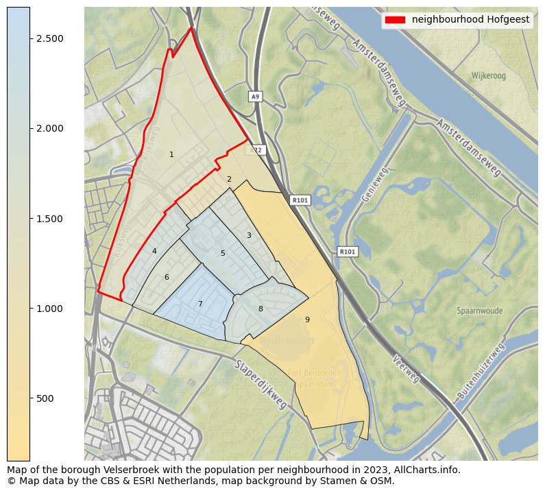 Map of the borough Velserbroek with the population per neighbourhood in 2023. This page shows a lot of information about residents (such as the distribution by age groups, family composition, gender, native or Dutch with an immigration background, ...), homes (numbers, types, price development, use, type of property, ...) and more (car ownership, energy consumption, ...) based on open data from the Dutch Central Bureau of Statistics and various other sources!