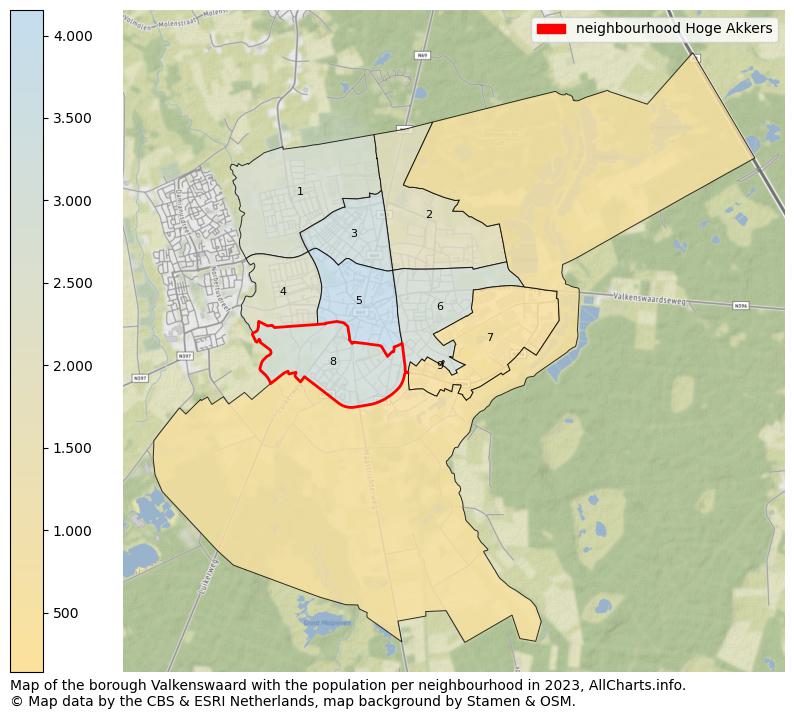 Map of the borough Valkenswaard with the population per neighbourhood in 2023. This page shows a lot of information about residents (such as the distribution by age groups, family composition, gender, native or Dutch with an immigration background, ...), homes (numbers, types, price development, use, type of property, ...) and more (car ownership, energy consumption, ...) based on open data from the Dutch Central Bureau of Statistics and various other sources!