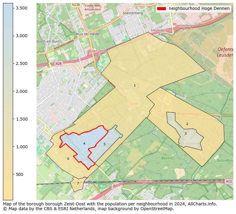 Image of the neighbourhood Hoge Dennen at the map. This image is used as introduction to this page. This page shows a lot of information about the population in the neighbourhood Hoge Dennen (such as the distribution by age groups of the residents, the composition of households, whether inhabitants are natives or Dutch with an immigration background, data about the houses (numbers, types, price development, use, type of property, ...) and more (car ownership, energy consumption, ...) based on open data from the Dutch Central Bureau of Statistics and various other sources!