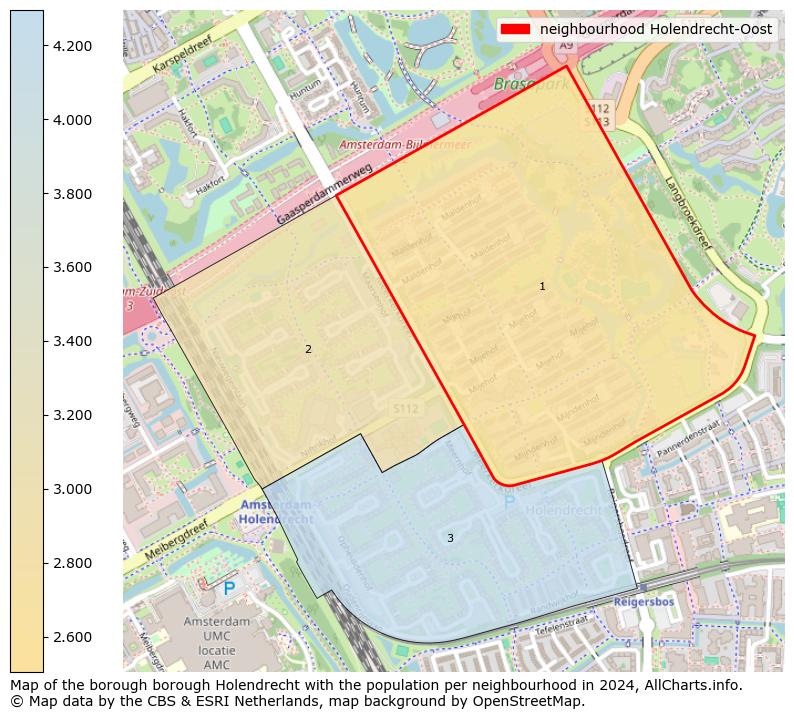 Image of the neighbourhood Holendrecht-Oost at the map. This image is used as introduction to this page. This page shows a lot of information about the population in the neighbourhood Holendrecht-Oost (such as the distribution by age groups of the residents, the composition of households, whether inhabitants are natives or Dutch with an immigration background, data about the houses (numbers, types, price development, use, type of property, ...) and more (car ownership, energy consumption, ...) based on open data from the Dutch Central Bureau of Statistics and various other sources!