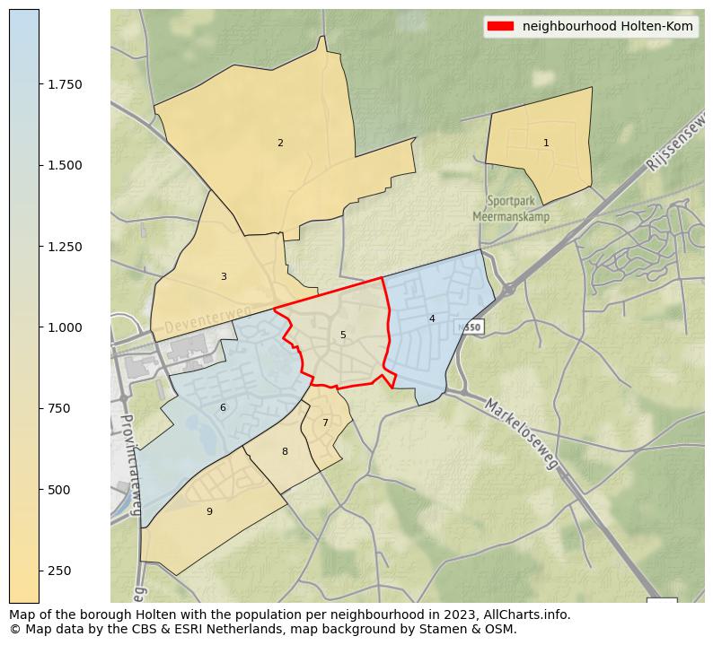 Map of the borough Holten with the population per neighbourhood in 2023. This page shows a lot of information about residents (such as the distribution by age groups, family composition, gender, native or Dutch with an immigration background, ...), homes (numbers, types, price development, use, type of property, ...) and more (car ownership, energy consumption, ...) based on open data from the Dutch Central Bureau of Statistics and various other sources!
