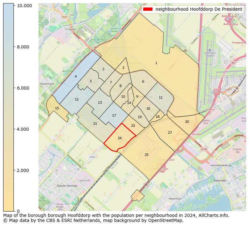 Image of the neighbourhood Hoofddorp De President at the map. This image is used as introduction to this page. This page shows a lot of information about the population in the neighbourhood Hoofddorp De President (such as the distribution by age groups of the residents, the composition of households, whether inhabitants are natives or Dutch with an immigration background, data about the houses (numbers, types, price development, use, type of property, ...) and more (car ownership, energy consumption, ...) based on open data from the Dutch Central Bureau of Statistics and various other sources!