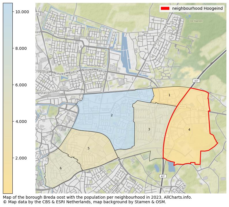 Map of the borough Breda oost with the population per neighbourhood in 2023. This page shows a lot of information about residents (such as the distribution by age groups, family composition, gender, native or Dutch with an immigration background, ...), homes (numbers, types, price development, use, type of property, ...) and more (car ownership, energy consumption, ...) based on open data from the Dutch Central Bureau of Statistics and various other sources!
