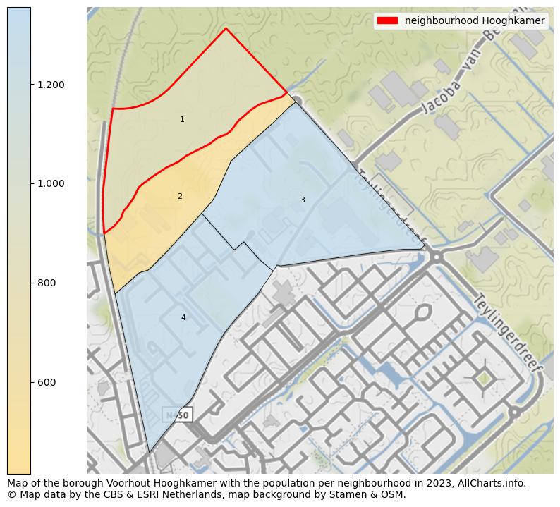 Map of the borough Voorhout Hooghkamer with the population per neighbourhood in 2023. This page shows a lot of information about residents (such as the distribution by age groups, family composition, gender, native or Dutch with an immigration background, ...), homes (numbers, types, price development, use, type of property, ...) and more (car ownership, energy consumption, ...) based on open data from the Dutch Central Bureau of Statistics and various other sources!