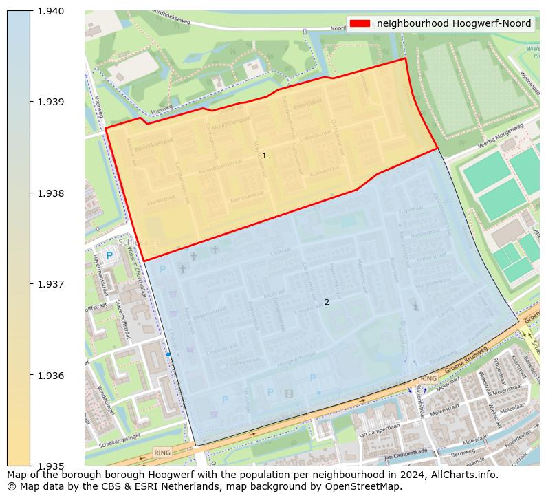 Image of the neighbourhood Hoogwerf-Noord at the map. This image is used as introduction to this page. This page shows a lot of information about the population in the neighbourhood Hoogwerf-Noord (such as the distribution by age groups of the residents, the composition of households, whether inhabitants are natives or Dutch with an immigration background, data about the houses (numbers, types, price development, use, type of property, ...) and more (car ownership, energy consumption, ...) based on open data from the Dutch Central Bureau of Statistics and various other sources!