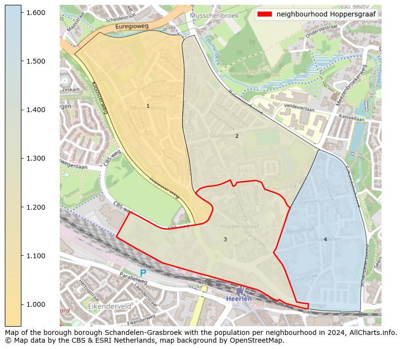 Image of the neighbourhood Hoppersgraaf at the map. This image is used as introduction to this page. This page shows a lot of information about the population in the neighbourhood Hoppersgraaf (such as the distribution by age groups of the residents, the composition of households, whether inhabitants are natives or Dutch with an immigration background, data about the houses (numbers, types, price development, use, type of property, ...) and more (car ownership, energy consumption, ...) based on open data from the Dutch Central Bureau of Statistics and various other sources!