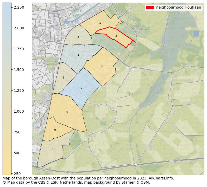 Map of the borough Assen-Oost with the population per neighbourhood in 2023. This page shows a lot of information about residents (such as the distribution by age groups, family composition, gender, native or Dutch with an immigration background, ...), homes (numbers, types, price development, use, type of property, ...) and more (car ownership, energy consumption, ...) based on open data from the Dutch Central Bureau of Statistics and various other sources!
