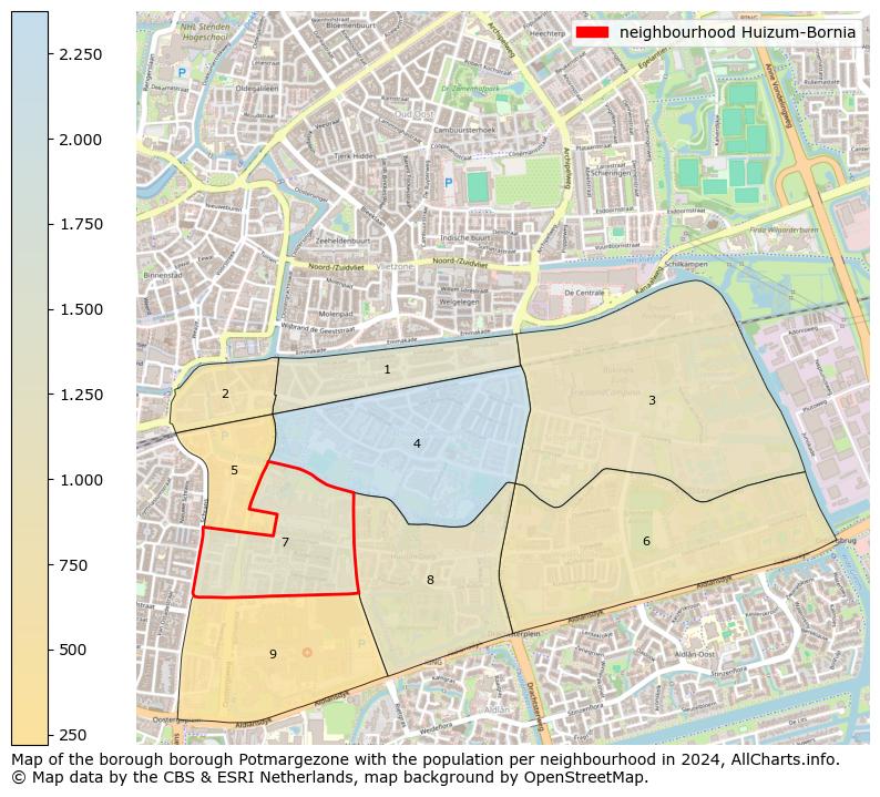 Image of the neighbourhood Huizum-Bornia at the map. This image is used as introduction to this page. This page shows a lot of information about the population in the neighbourhood Huizum-Bornia (such as the distribution by age groups of the residents, the composition of households, whether inhabitants are natives or Dutch with an immigration background, data about the houses (numbers, types, price development, use, type of property, ...) and more (car ownership, energy consumption, ...) based on open data from the Dutch Central Bureau of Statistics and various other sources!